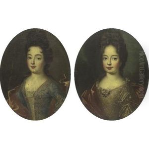 Portraits Of Two Ladies (louise Marie De Bourbon And Francoise Marie De Bourbon?; Pair) by Pierre Mignard