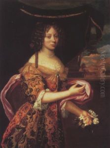 Portrait Of Princess Palatine, Standing Beneath A Canopy As Flora, A Mediterranean Town Beyond