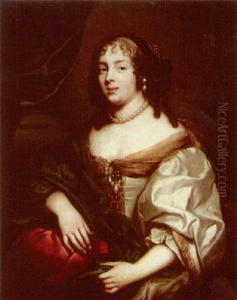 Portrait Of A Lady Wearing Grey Dress, With A Blue Shawl - view 1