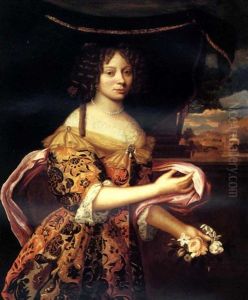 Portrait Of A Lady (anna De Gonzaga, Princess Palatine?) Standing Beneath A Canopy As Flora, A Mediterranean Town Beyond
