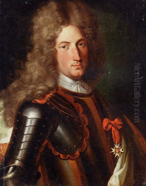 Portrait Of A Nobleman, Said To Be Marechal Tourrain, In Armour, Wearing A Lace Cravat, A Wig And The Star Of The Order Of The Garter - view 1