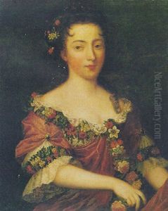 Portrait Of A Lady In A Red Dress With A Garland Of Flowers