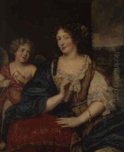 Portrait De Femme (mademoiselle De Fontanges?) Et Cupidon