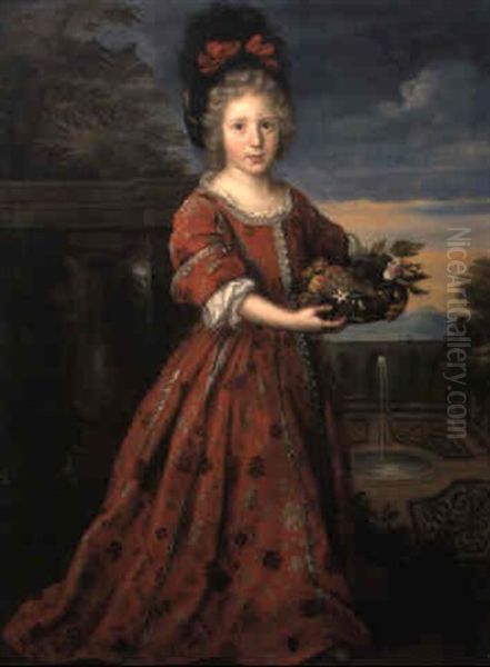 Jeune Fille En Robe Rouge Sur La Terrasse D'un Parc Tenant... Des Fruits - view 1