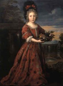 Jeune Fille En Robe Rouge Sur La Terrasse D'un Parc Tenant... Des Fruits