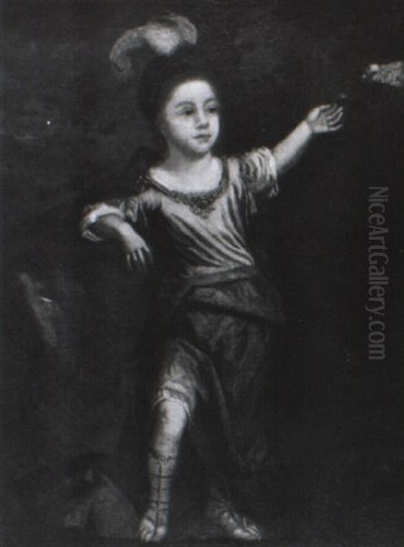 Portrait Of An Aristocratic Boy With His Pet Parrot - view 1
