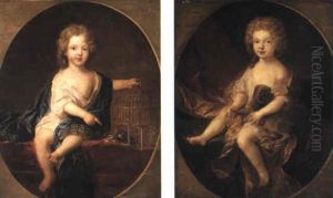Portrait Of A Young Boy (louis, Duc De Bourgogne?) Beside A Caged Parrot by Pierre Mignard