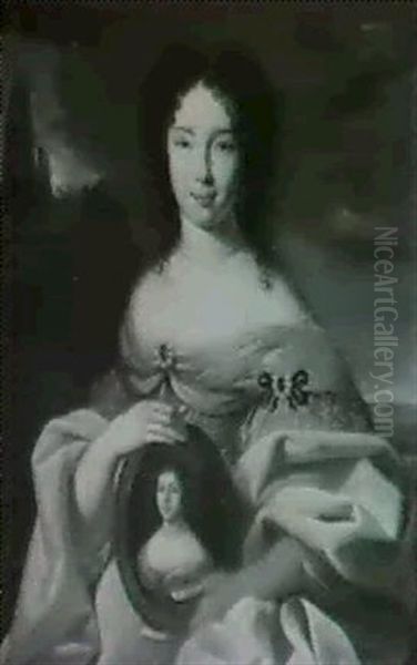 Portrait Of A Lady Holding A Small Oval Portrait - view 1
