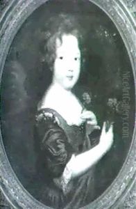 Portrait Of A Young Girl Holding Flowers by Pierre Mignard