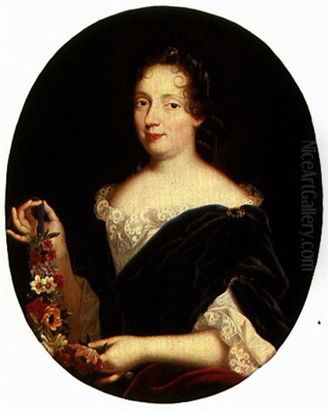 Portrait Of A Lady Holding A Garland Of Flowers - view 1