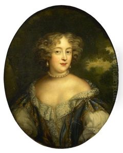 A Portrait Of A Lady In A White Dress And Pearl Necklace Oval