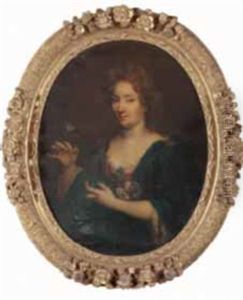 Portrait En Buste D'une Femme De Qualite Une Fleur Dans Sa Main Droite by Pierre Mignard the Younger
