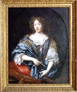 Portrait D'une Dame De Qualite En Robe Bleue Assise Dans Un Fauteuil Dore Garni De Soierie Rouge by Pierre Mignard the Younger