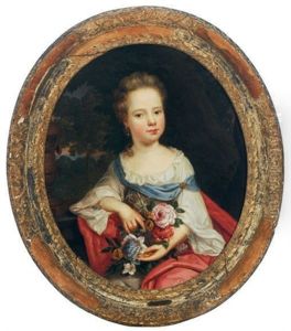 Portrait Of A Young Girl Holding Flowers In A Landscape Portrait Of A Young Girl Holding Flowers In A Landscape