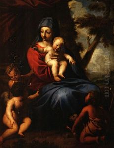 Madonna Mit Kind, Johannes-knabe Und Putten In Landschaft