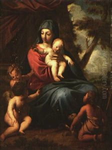 Madonna Mit Kind, Johannes-knaben Und Putten In Landschaft