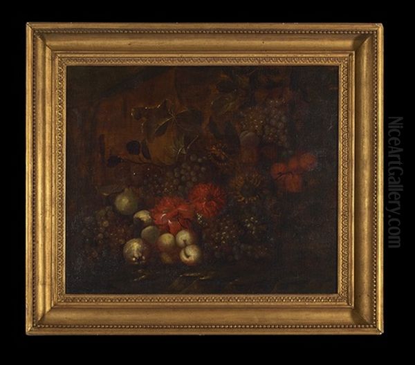 Arrangement With Peonies, Grapes, Pears, Sunflowers And Peaches - view 1