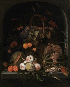 Stillleben Mit Aprikosen, Pfirsichen, Melonen, Maiskolben by Abraham Mignon