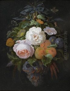 Hangendes Blumenarrangement Mit Trauben Und Pflaumen