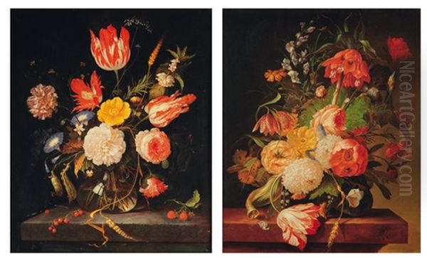 Bouquet De Fleurs Dans Un Vase Sur Un Entablement (2 Works) - view 1