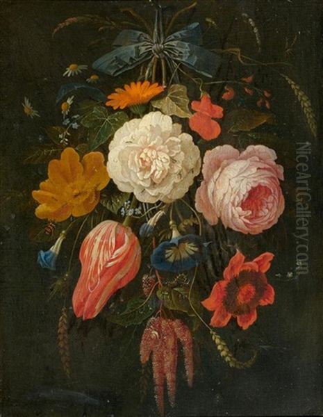Hangendes Blumenbouquet Mit Blauer Schleife - view 1