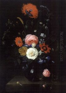 Bouquet De Fleurs Sur Un Entablement by Abraham Mignon