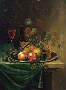 Fruchtestilleben Mit Zinntellern, Glasern Und Glasgefassen (pair) by Abraham Mignon
