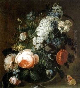 Fleurs Dans Un Vase, Sur Un Entablement En Pierre