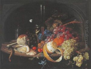Nature Morte Aux Verres De Vin, Raisins, Pipe, Coquillages, Citron Dans Une Niche