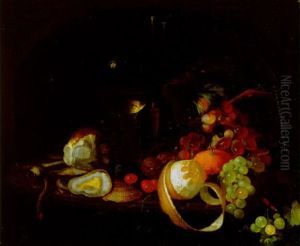 A Peeled Lemon, Two Caterpillars On Branches Among White And Red Grapes