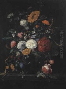 Bunter Blumenstrauss In Gl,serner Vase Bunter Blumenstrauss In Gl,serner Vase