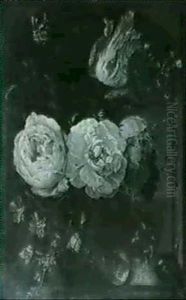 Still Life Of Flowers In A Glass Vase In A Stone Niche by Abraham Mignon