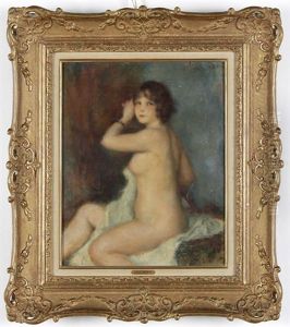 Nackte Junge Frau Auf Einem Tuch Sitzend by Lucien Rene Mignon