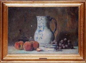 Still Life With Fruit And Pitcher by Lucien Rene Mignon
