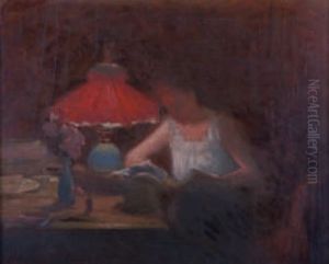 La Lecture Sou La Lampe by Lucien Rene Mignon