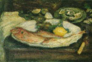 Stilleben Mit Fischen Und Muscheln by Lucien Rene Mignon