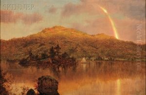 Rainbow Over A Lake In The Hudson River Valley by Louis Remy Mignot