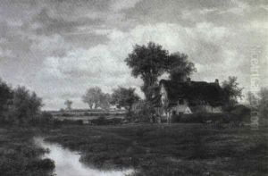 Landscape With A Farmhouse By A River by Louis Remy Mignot