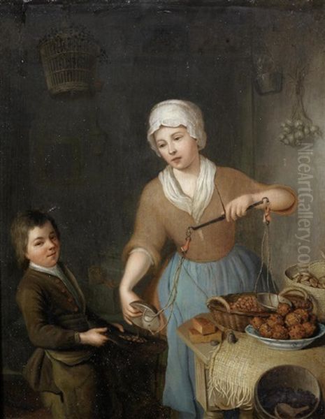 A Maid And A Boy Weighing Hazelnuts - view 1