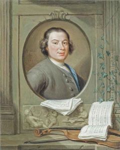 Portrait Of Anton Wilhelm Solnitz (c. 1708-1752), In A Sculpted Niche, With A Violin And Musical Scores