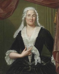 Portrait Of A Lady, Half-length, In A Dark Green Velvet Dress And White Chemise, Wearing A White Headdress by Hieronymus van der Mij