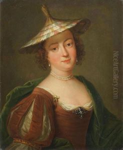 Portrait Of A Lady, Half-length, In A Red Dress And Oriental Hat by Herman van der Mijn