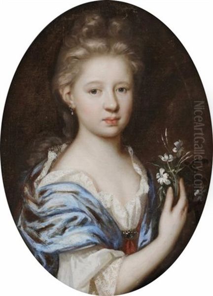 Portrait De Jeune Fille Tenant Un Bouquet De Fleurs - view 1