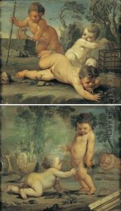 Jeux De Putti (+ Another, Similar; Pair) by Aureliano Milani