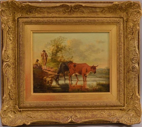 Cows And Sheep At A Stream - view 1