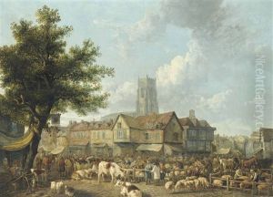 A Market Scene In A Village by Henry Milbourne