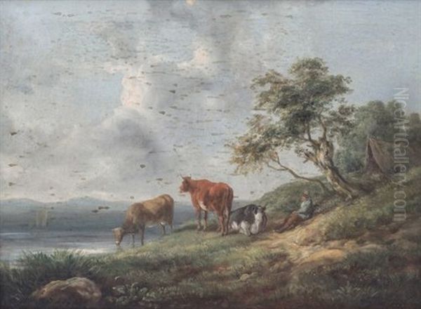 Paisaje Con Pastor Y Vacas - view 1