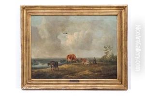 Paisaje Con Campesina Y Vacas