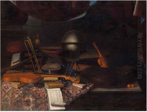 Natura Morta Con Strumenti Musicali, Spartiti, Libri E Mappamondo by Bartolomeo Bettera