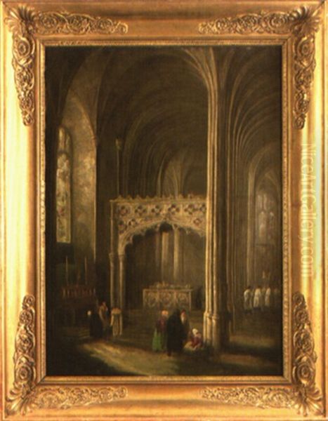 Interieur D'eglise Gothique Anime De Personnages - view 1